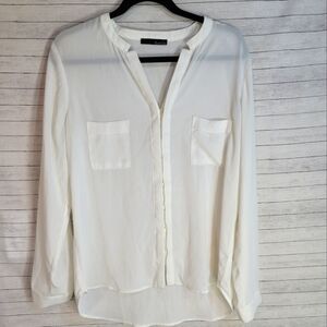 RO & DE CREAMY WHITE SHEER BUTTON DOWN, SZ LARGE
